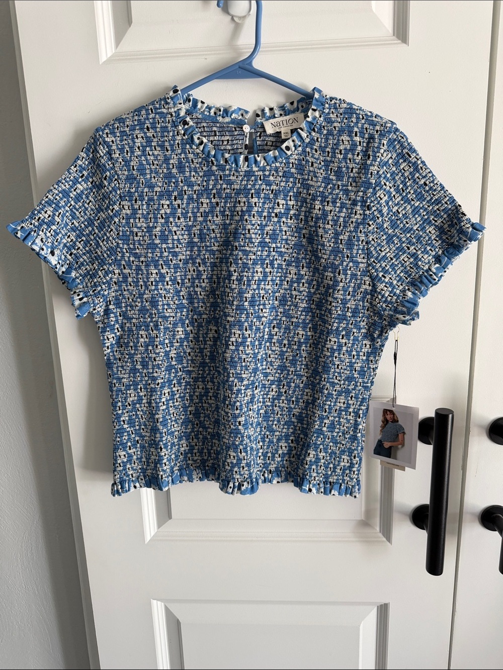 Anthro Nation Los Angeles Blue & White Short‎ Sleeve Top XXL